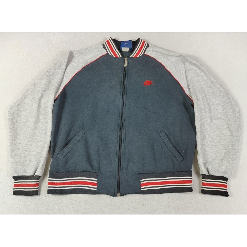 Vintage Nike Jacket Mens XL Black Gray Colorblock Varsity Fleece Bomber 80s